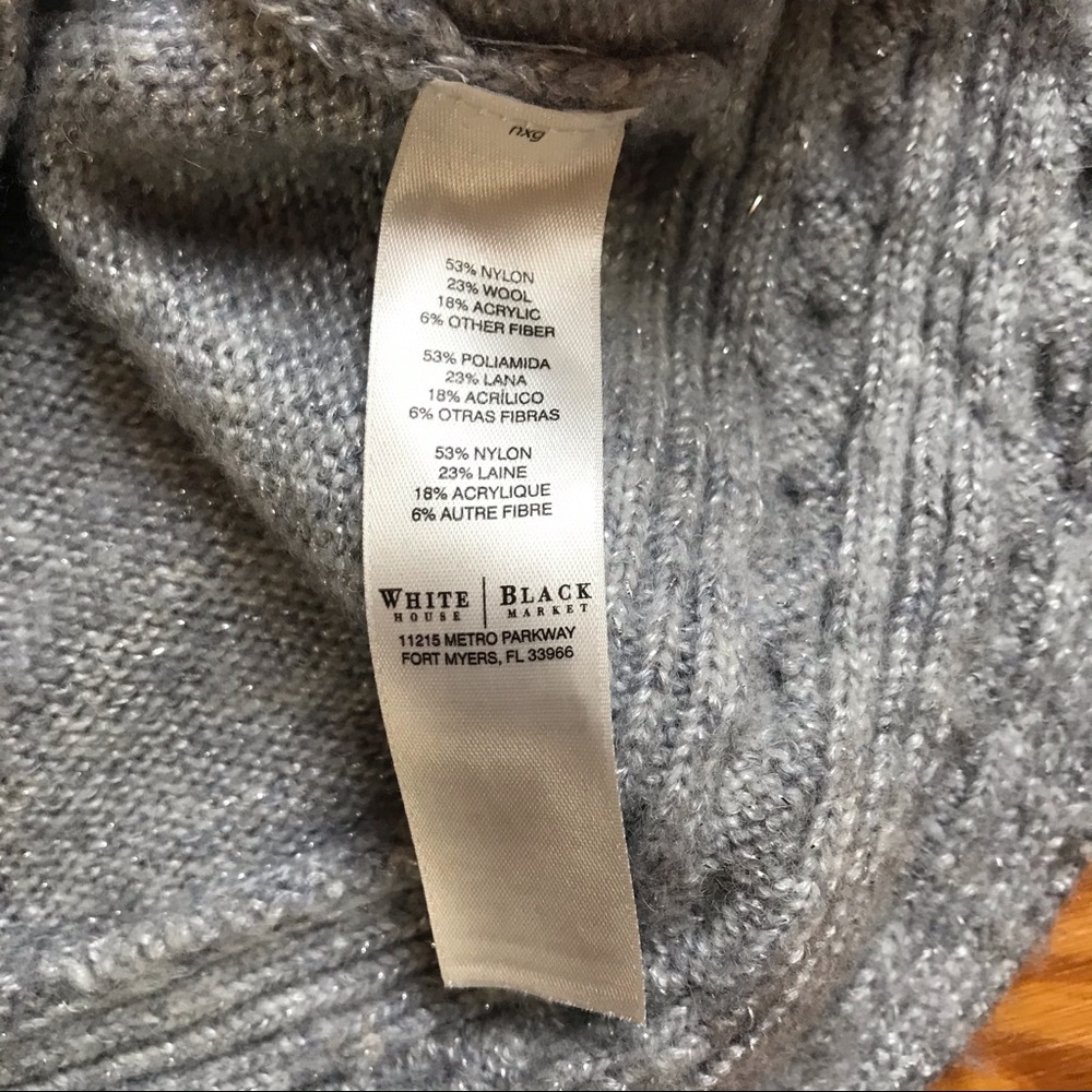 White House Black Market Grey Sparkle Faux Wrap Sweater, EUC, S - Picture 7 of 13